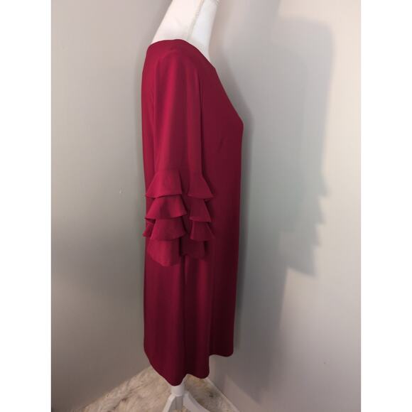 Gabby sky red ruffle sleeve plain simple red dress 12 - Picture 4 of 7